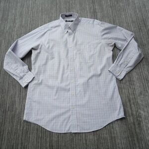 Kirkland Signature Shirt Men Button Down White Red Blue Check Cotton 16.5 34